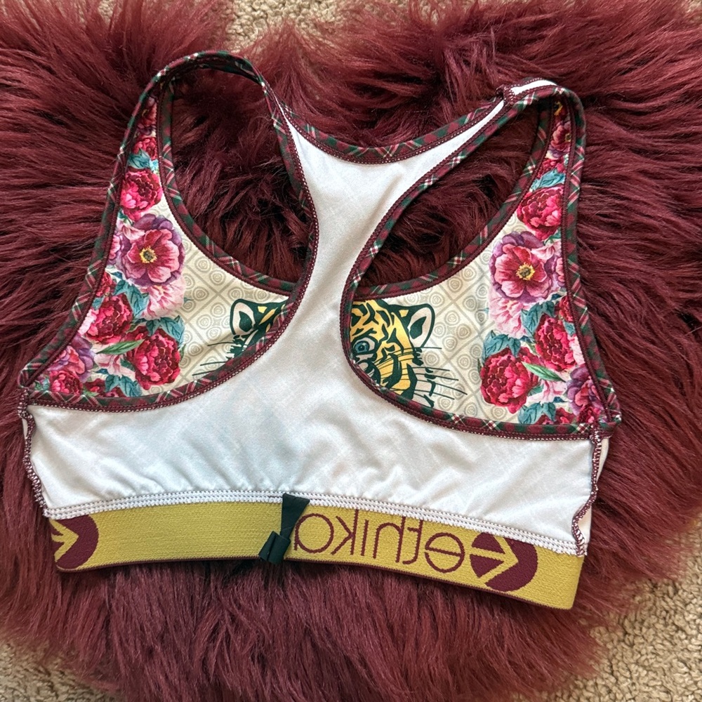 Ethika Tiger Floral Sports Bra & Boyshort Set – Burgundy Waistband – (Size M) - Picture 2 of 5